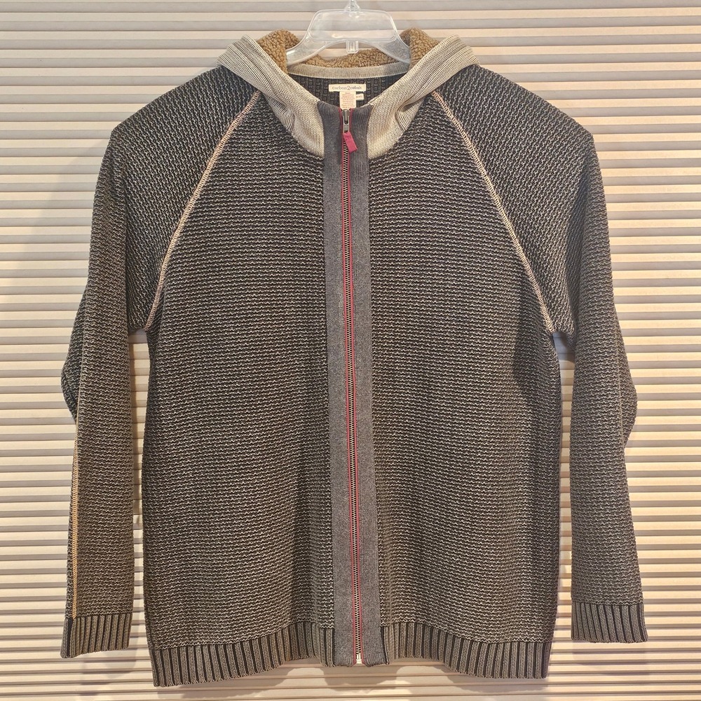 Carbon 2 Cobalt Mens XXL Full Zip Hooded Knit Sweater Charcoal Gray Sherpa Hood
